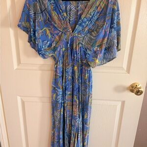 Olivaceous Blue and Green Patterned Dress